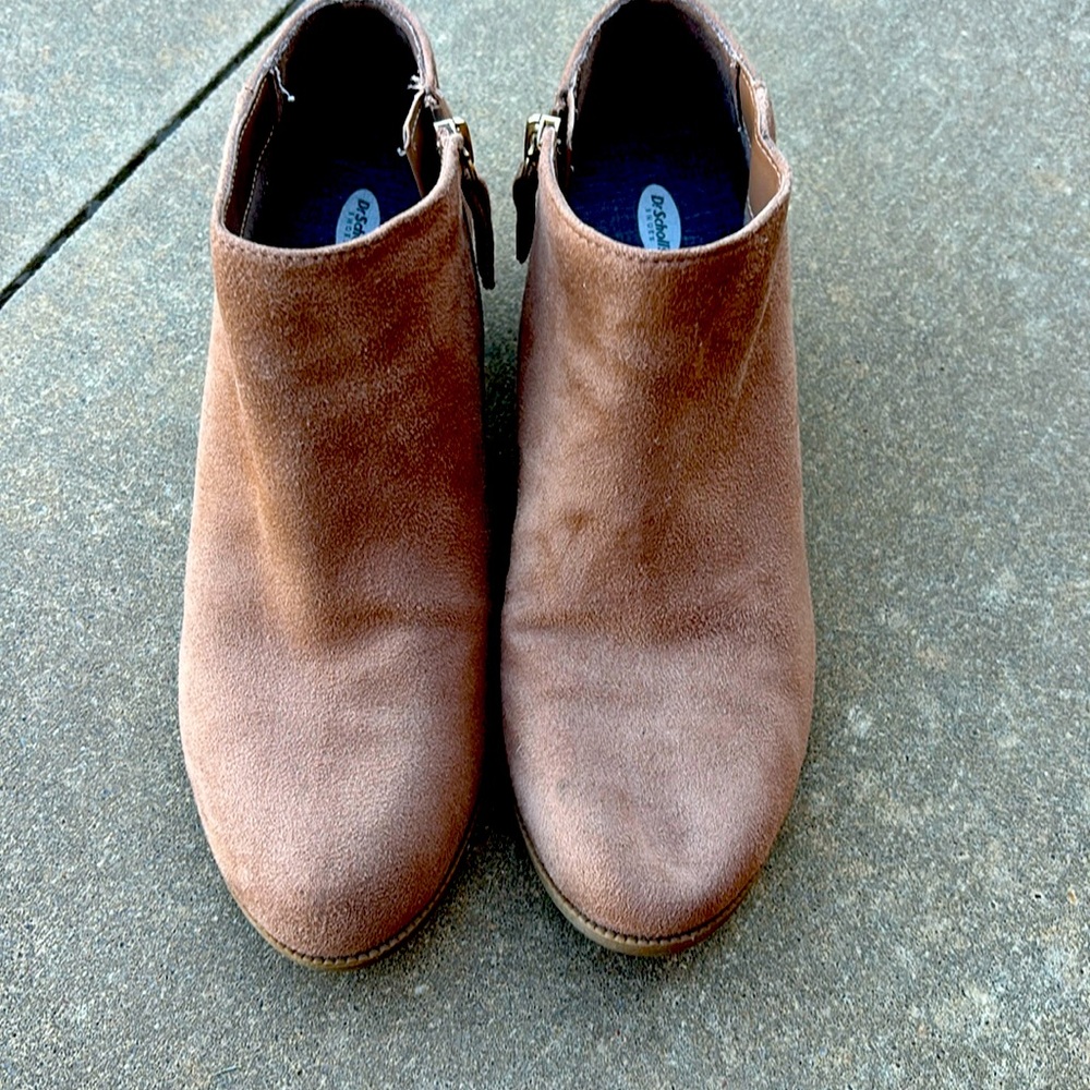 Beige suede booties.  Smoke free home 1.5” heel